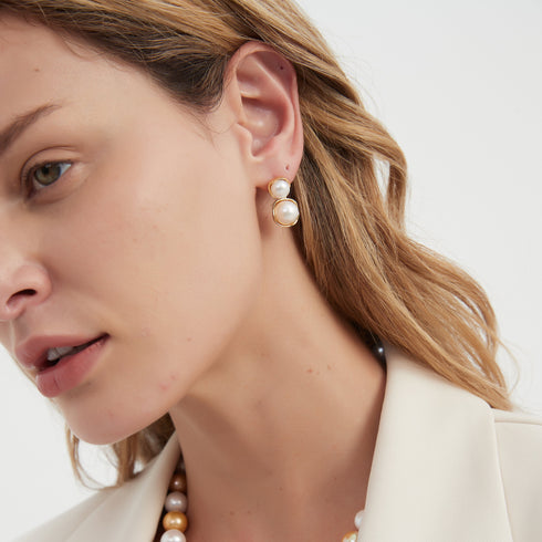 Elegant Double Freshwater Pearl Earrings – Gold & Silver Options